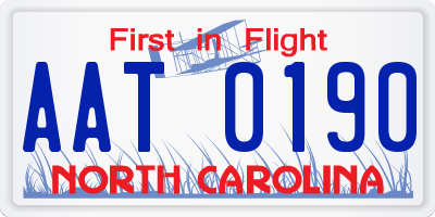 NC license plate AAT0190
