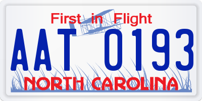 NC license plate AAT0193