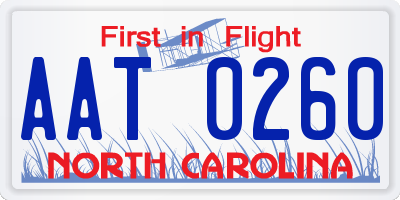 NC license plate AAT0260