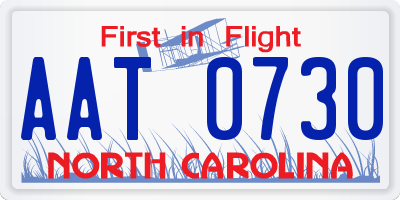 NC license plate AAT0730