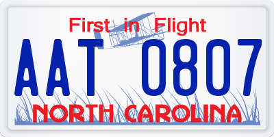 NC license plate AAT0807