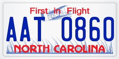 NC license plate AAT0860