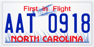 NC license plate AAT0918