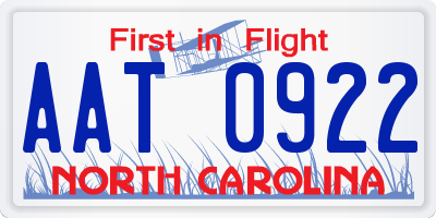 NC license plate AAT0922