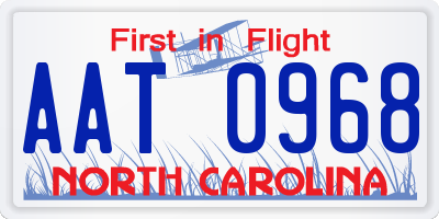 NC license plate AAT0968
