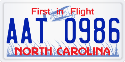 NC license plate AAT0986