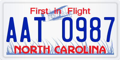 NC license plate AAT0987