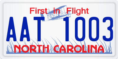 NC license plate AAT1003