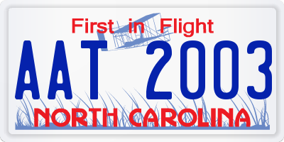 NC license plate AAT2003