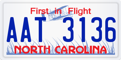 NC license plate AAT3136