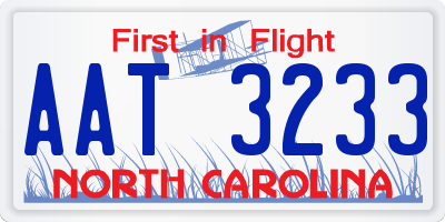 NC license plate AAT3233