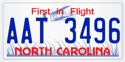 NC license plate AAT3496