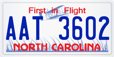 NC license plate AAT3602