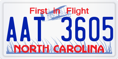 NC license plate AAT3605