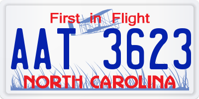 NC license plate AAT3623