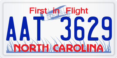 NC license plate AAT3629