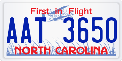 NC license plate AAT3650