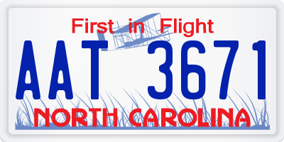 NC license plate AAT3671