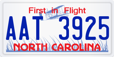 NC license plate AAT3925