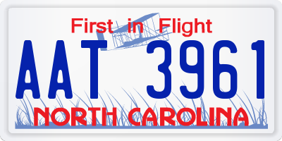 NC license plate AAT3961