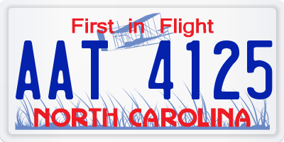 NC license plate AAT4125