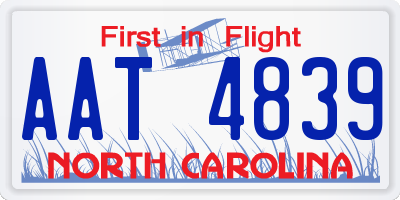 NC license plate AAT4839