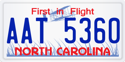 NC license plate AAT5360