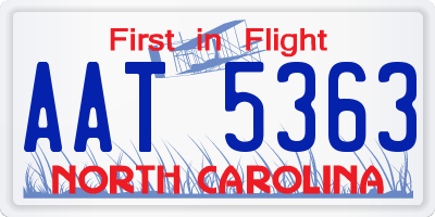 NC license plate AAT5363