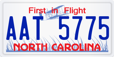 NC license plate AAT5775