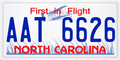 NC license plate AAT6626