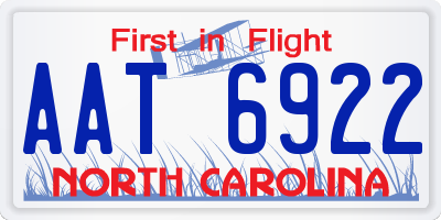 NC license plate AAT6922