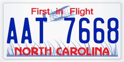 NC license plate AAT7668