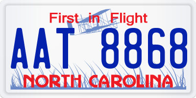 NC license plate AAT8868