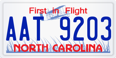 NC license plate AAT9203