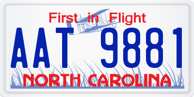 NC license plate AAT9881