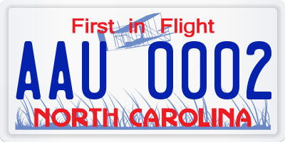 NC license plate AAU0002