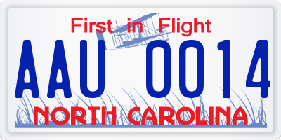NC license plate AAU0014