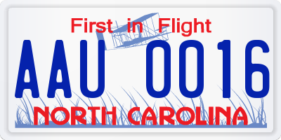 NC license plate AAU0016