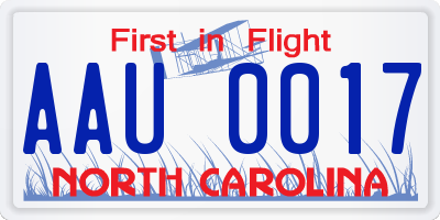 NC license plate AAU0017