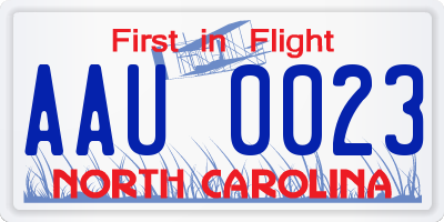 NC license plate AAU0023