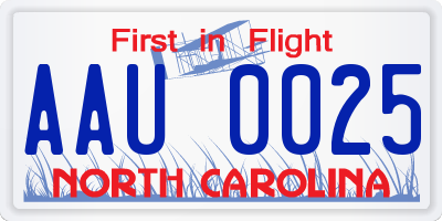 NC license plate AAU0025