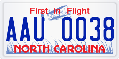 NC license plate AAU0038
