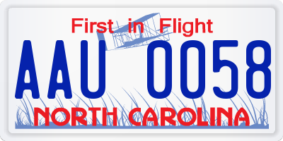 NC license plate AAU0058