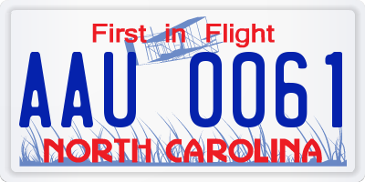 NC license plate AAU0061
