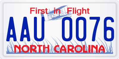 NC license plate AAU0076