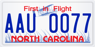 NC license plate AAU0077