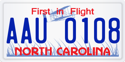 NC license plate AAU0108