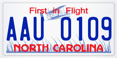 NC license plate AAU0109