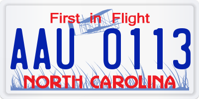 NC license plate AAU0113