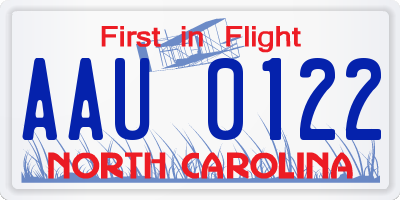 NC license plate AAU0122